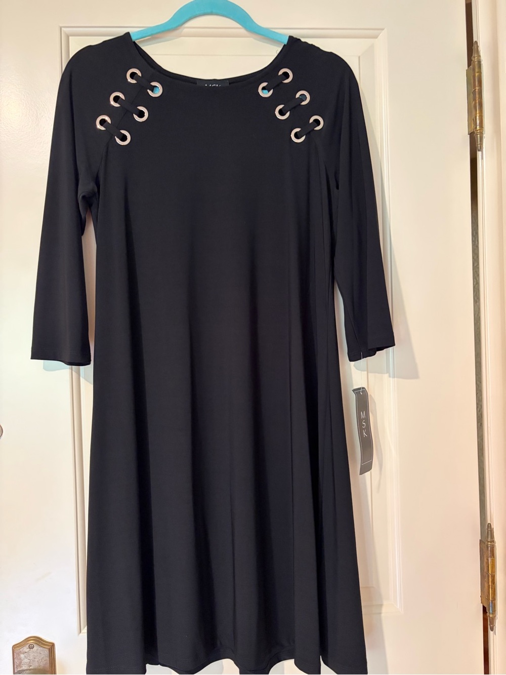 NWT MSK Black Grommet-Detail Long Sleeve Mini Dress Size M